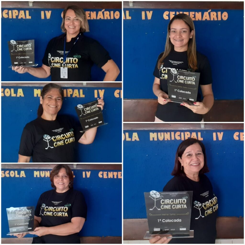 Professores da escola com o prêmio